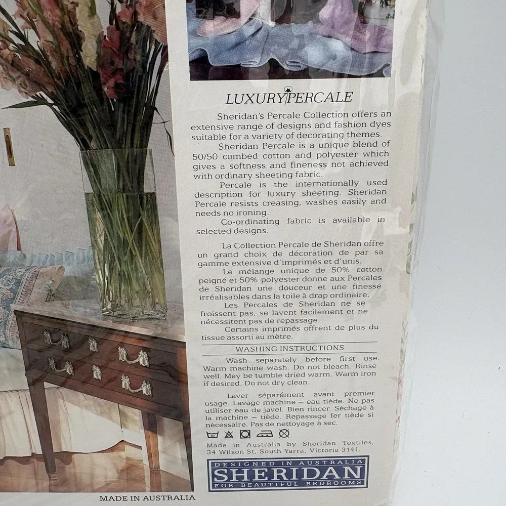Vintage Sheridan Cordella Queen Flat Sheet Blue Cream Floral Cottagecore NIP